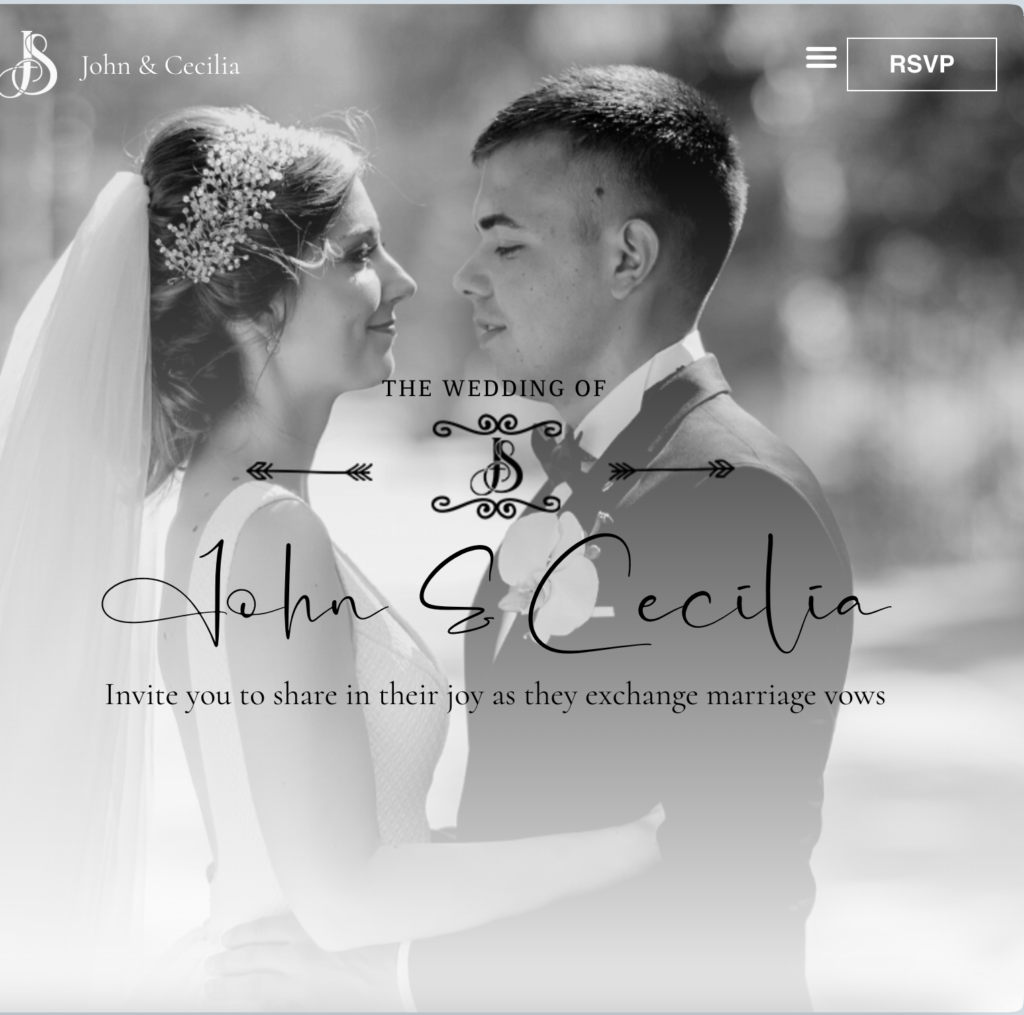 capture d'écran d'un exemple de site web pour marié